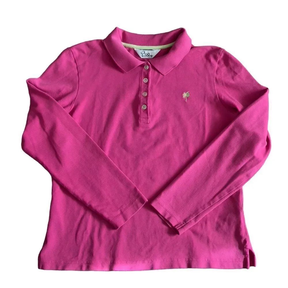 LILLY PULITZER Pink Collared Long Sleeve Polo Shirt Size MEDIUM
